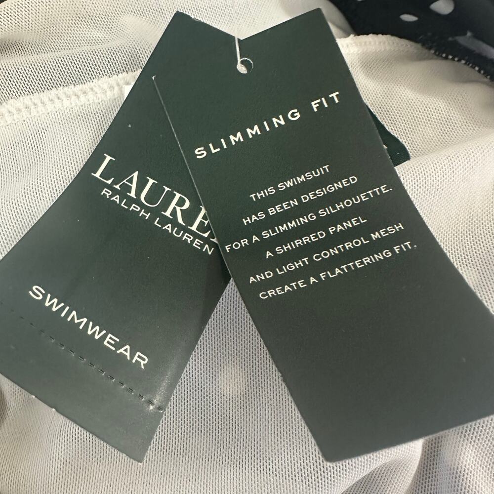 Lauren Ralph Lauren Black White Polka Dot Tummy Control Halter Swimdress 16 NWT - Picture 8 of 12